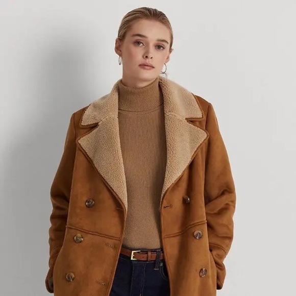 Ralph Lauren Faux Suede Jacket with Faux Shearling Trim - Picture 1 of 7